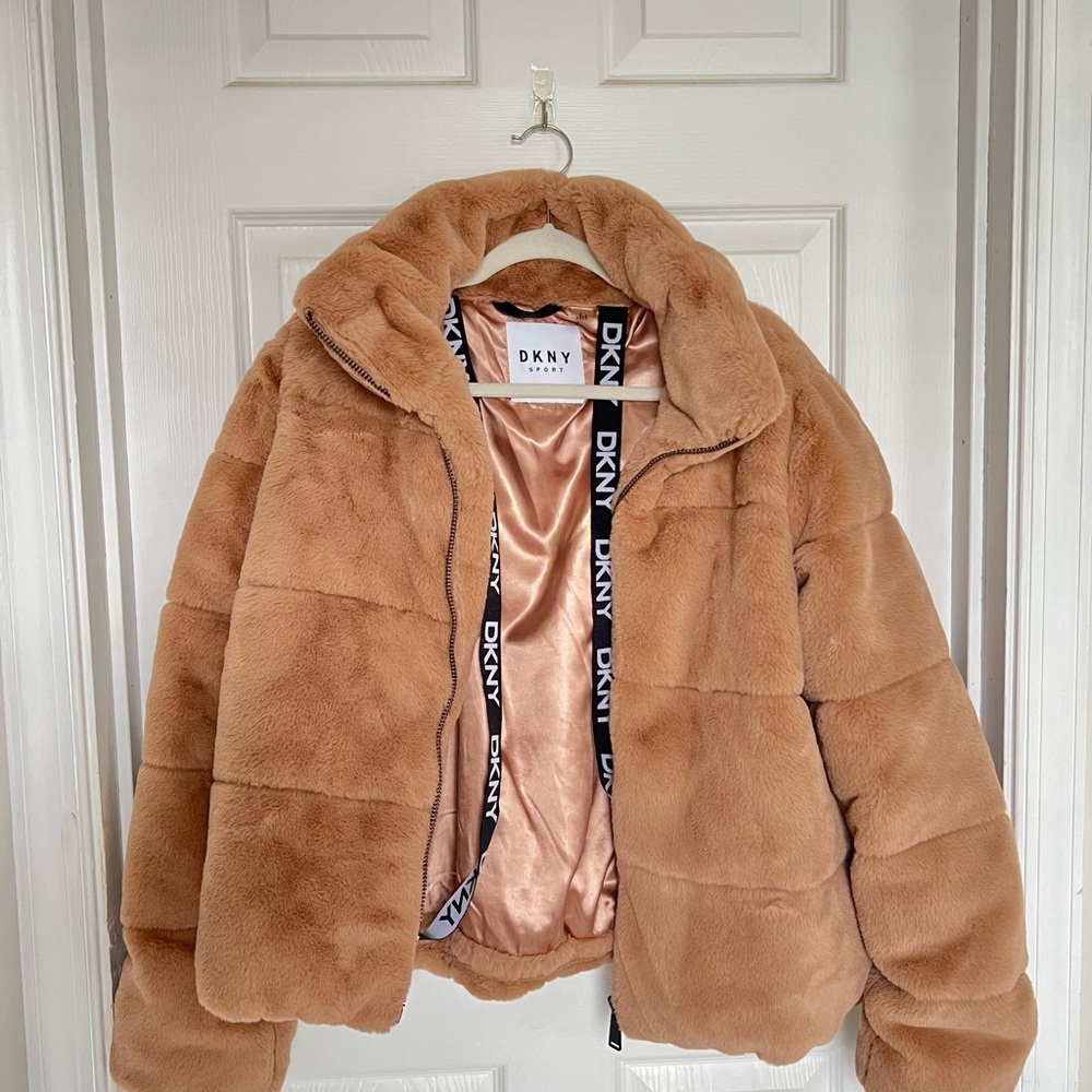 DKNY Tan Faux Fur Jacket